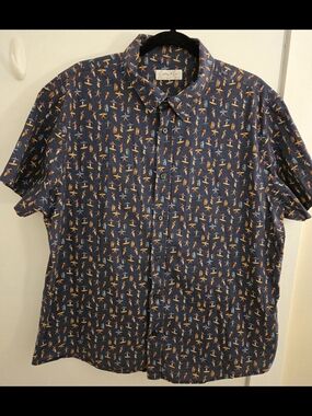Cotton & Co Men’s Navy Short Sleeve Surf Print Button-Down Shirt